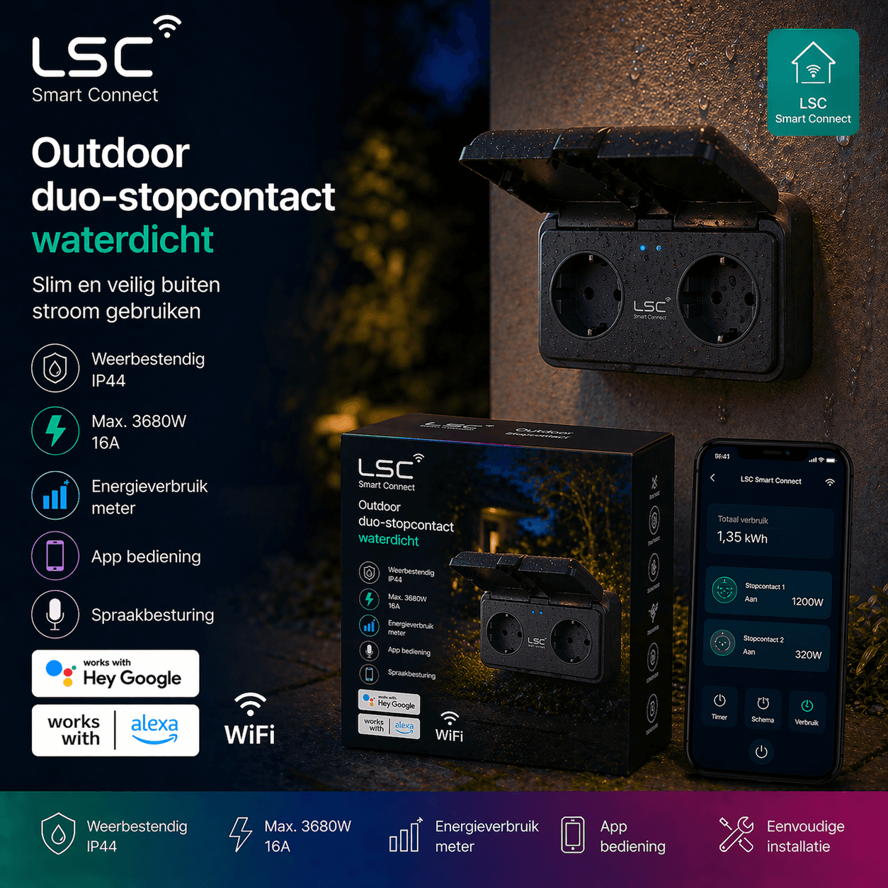 LSC Outdoor Duo-Stopcontact — waterdicht buiten
