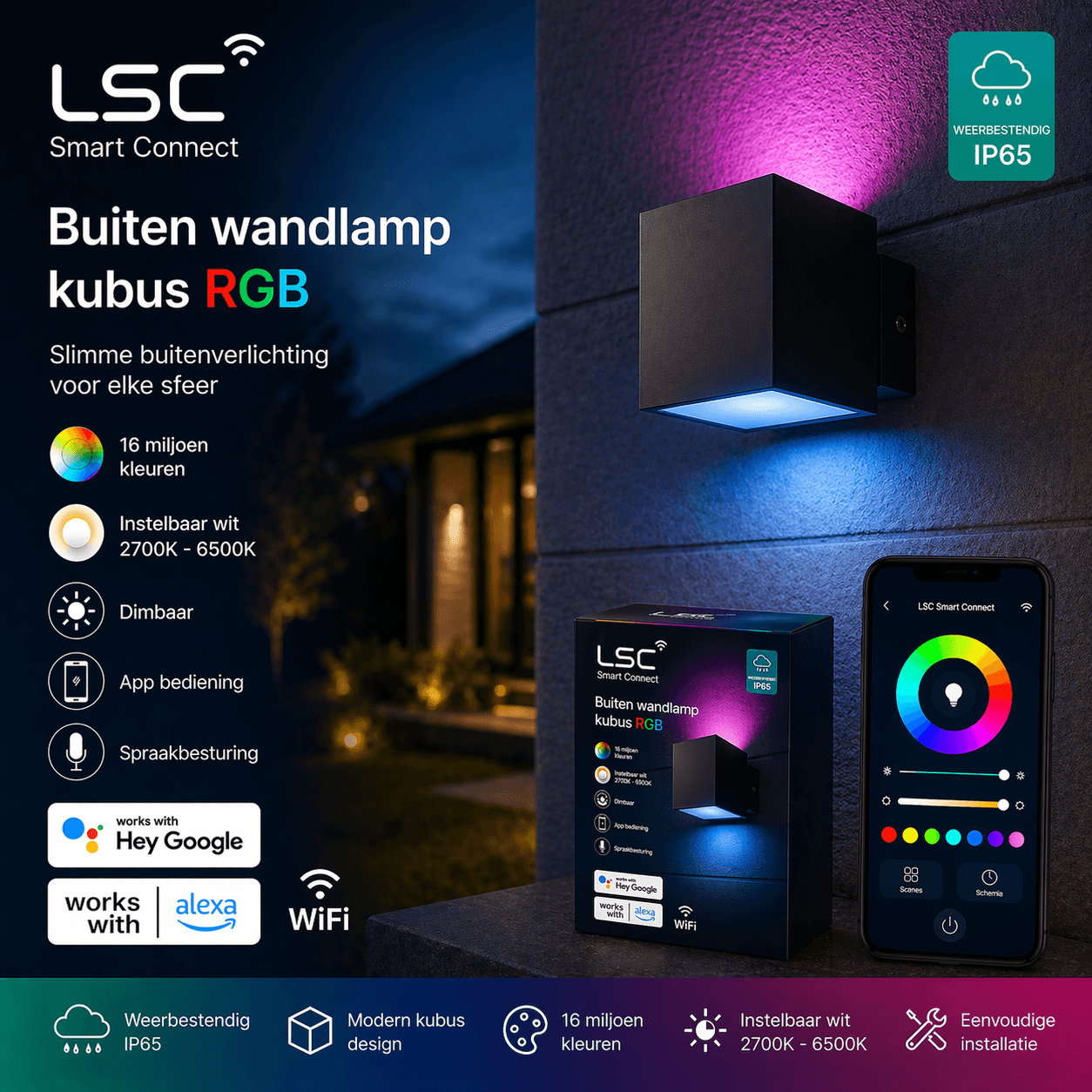 LSC Buiten Wandlamp Kubus — stijlvol met RGB