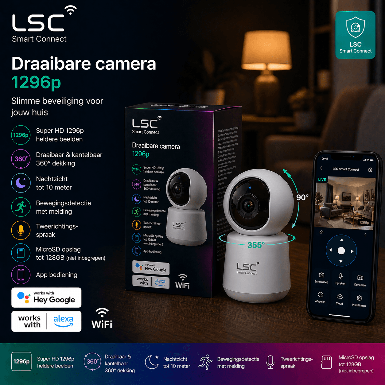 LSC Draaibare Camera 1296p — pan-tilt binnencamera