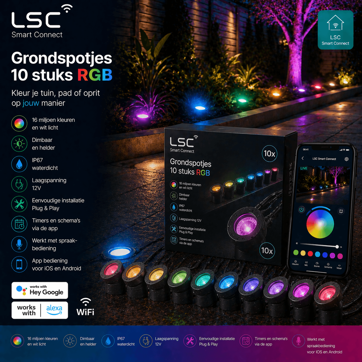 LSC Grondspotjes 10 stuks RGB — complete tuinverlichting