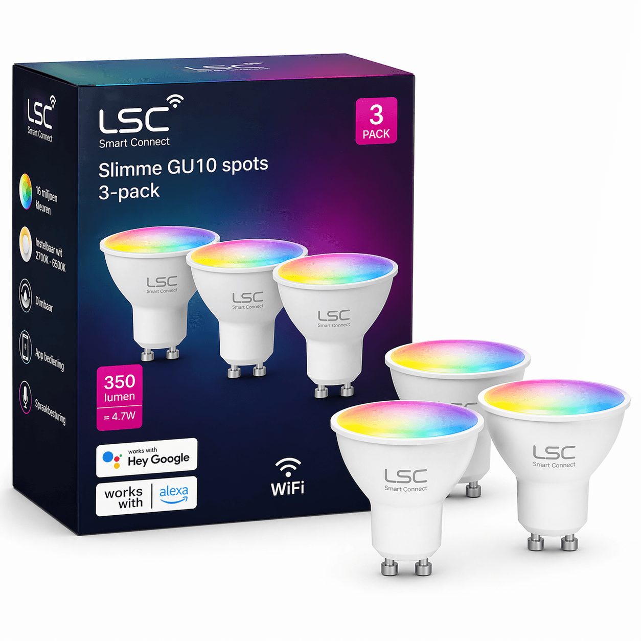 LSC Slimme GU10 spots 3-pack — voor inbouwspots