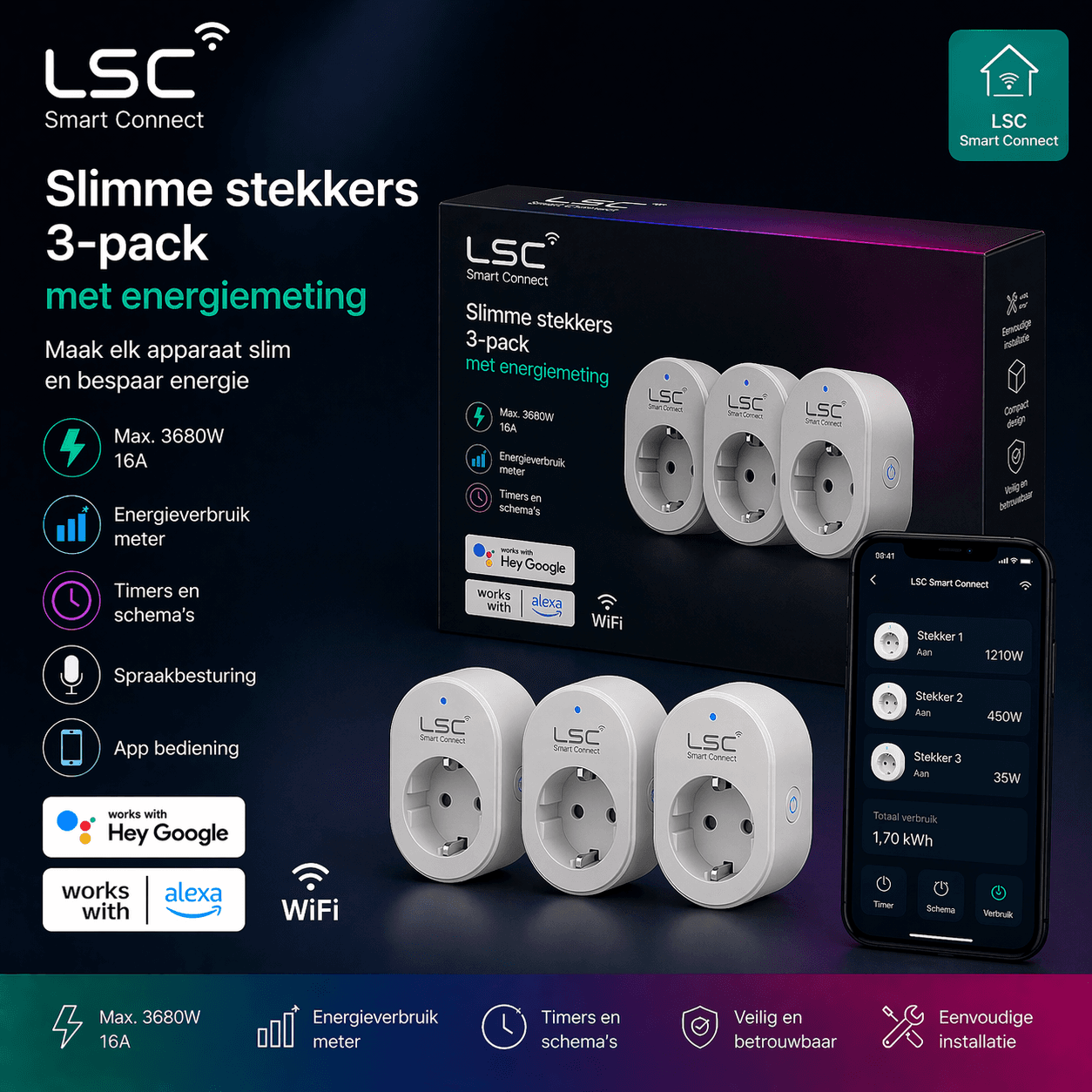 LSC Slimme Stekkers 3-pack met energiemeting