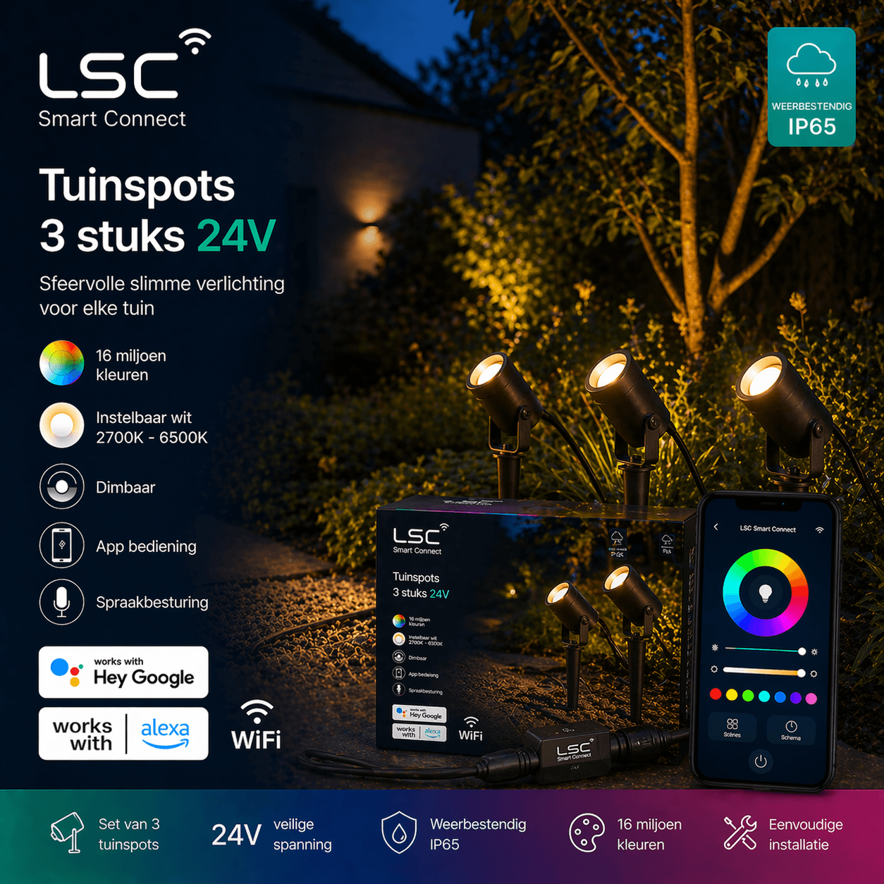 LSC Tuinspots 3 stuks 24V — kleurrijke grondspots